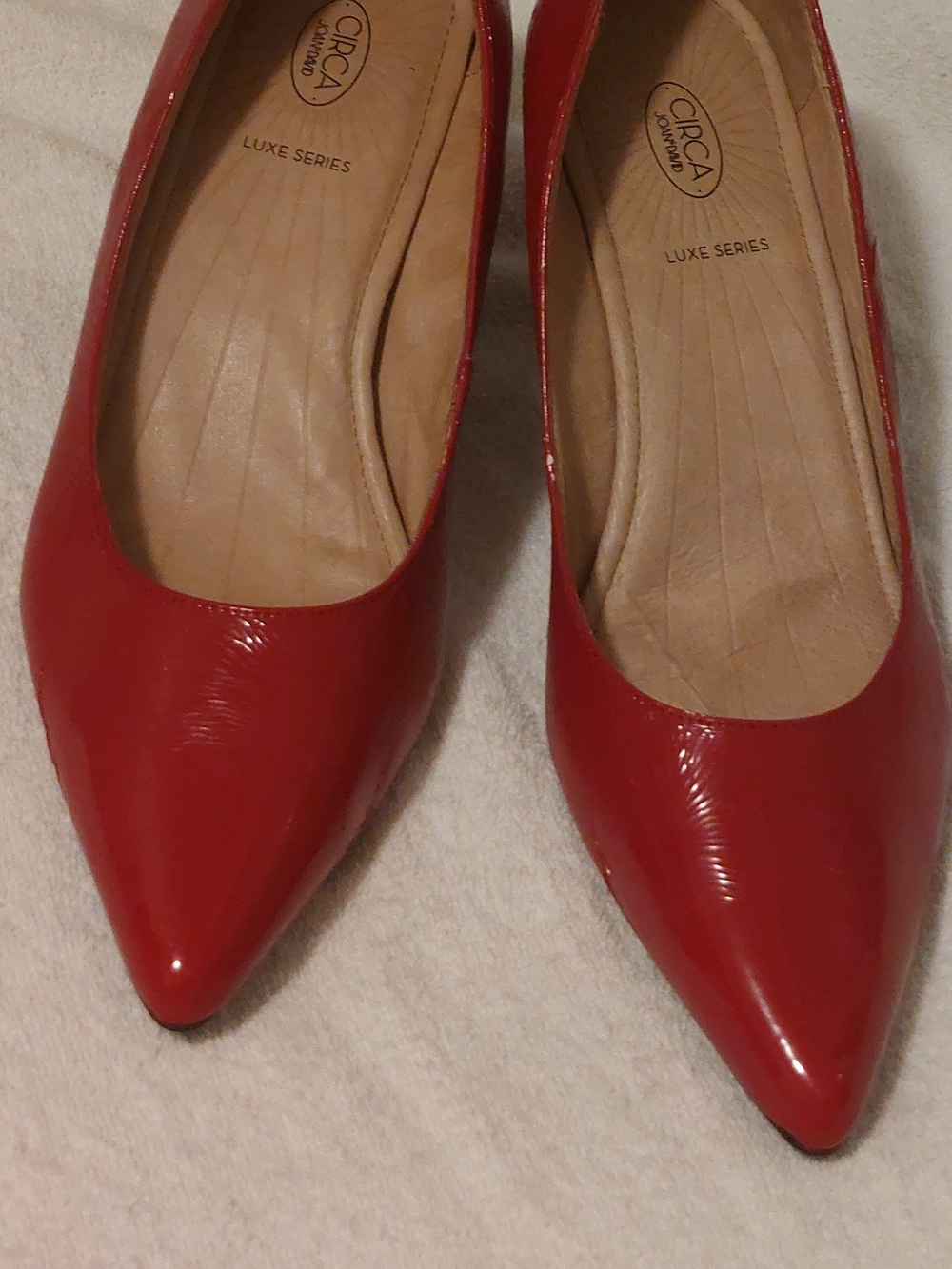 Joan & David Red Patent Pointed-Toe Heels